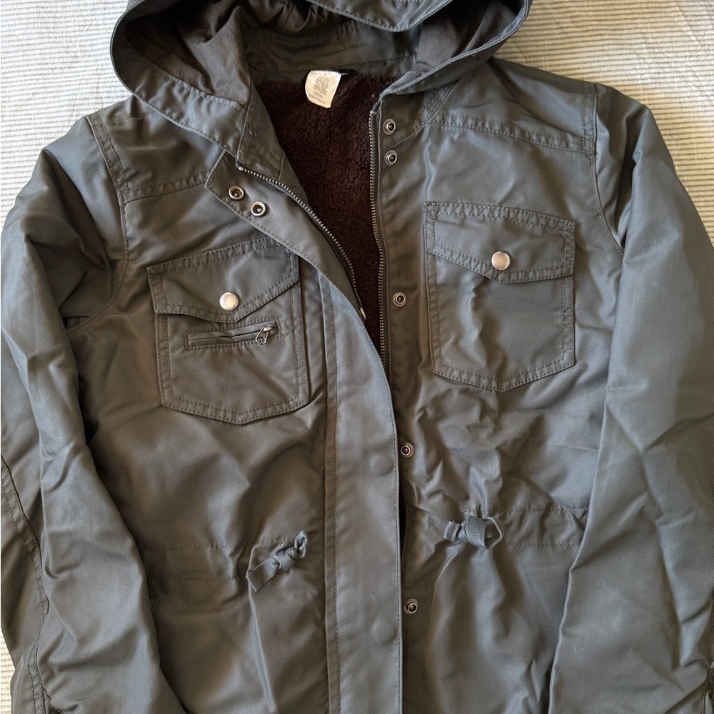 J. Crew Gray Ski Jacket with Hood and Quilted Design